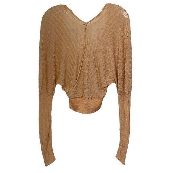 Free People Peach Pluto Sheer Wrap Sweater Rose Wine Combo Size Extra Small - Picture 3 of 7